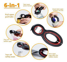 Load image into Gallery viewer, multifunctional 6 in 1 Multi Function Can Beer Bottle Opener All in One Jar Gripper Can Beer Lid Twist Off Jar Wine Opener Claw
