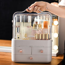 Load image into Gallery viewer, Creative Desktop Organizer Transparent Cosmetic Storage Box Protable Makeup Organizer Drawer Rotating Travel Organizers Mirror
