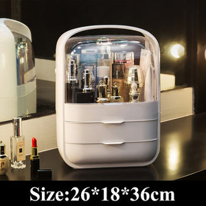 Creative Desktop Organizer Transparent Cosmetic Storage Box Protable Makeup Organizer Drawer Rotating Travel Organizers Mirror