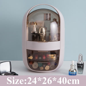 Creative Desktop Organizer Transparent Cosmetic Storage Box Protable Makeup Organizer Drawer Rotating Travel Organizers Mirror