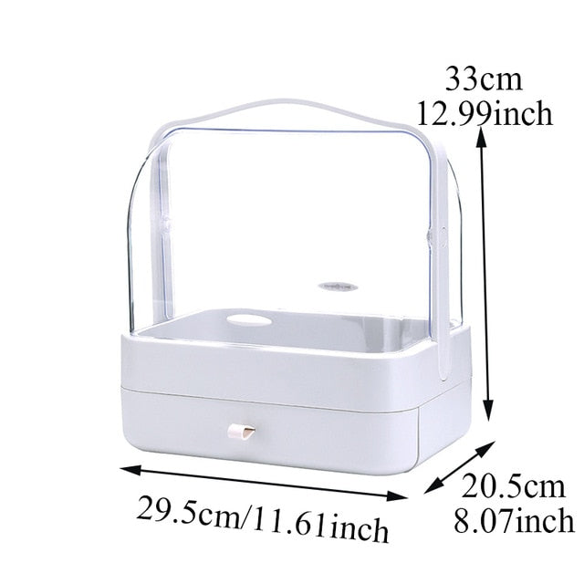 Creative Desktop Organizer Transparent Cosmetic Storage Box Protable Makeup Organizer Drawer Rotating Travel Organizers Mirror