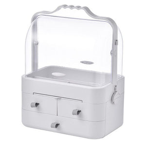 Creative Desktop Organizer Transparent Cosmetic Storage Box Protable Makeup Organizer Drawer Rotating Travel Organizers Mirror