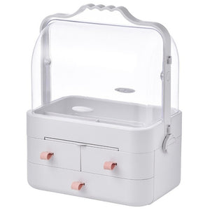 Creative Desktop Organizer Transparent Cosmetic Storage Box Protable Makeup Organizer Drawer Rotating Travel Organizers Mirror