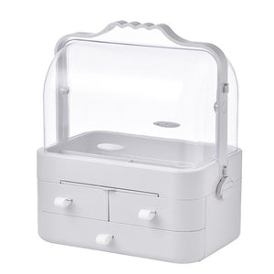 Creative Desktop Organizer Transparent Cosmetic Storage Box Protable Makeup Organizer Drawer Rotating Travel Organizers Mirror