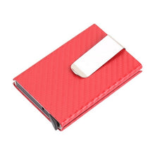 Load image into Gallery viewer, Business Aluminum Wallet Automatic Slide Card Case Carbon Fiber PU Leather Metal ID Credit Card Holder Clip
