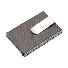 Load image into Gallery viewer, Business Aluminum Wallet Automatic Slide Card Case Carbon Fiber PU Leather Metal ID Credit Card Holder Clip
