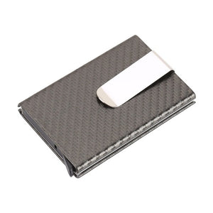 Business Aluminum Wallet Automatic Slide Card Case Carbon Fiber PU Leather Metal ID Credit Card Holder Clip