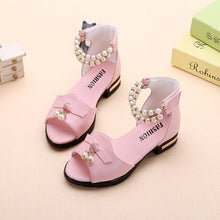 Load image into Gallery viewer, Fashion Bead Bow Kids Sandal For Girl Summer High Heels Sandals For Children Beach Shoe 4 5 6 7 8 9 10 11 12 Year Old Pink White
