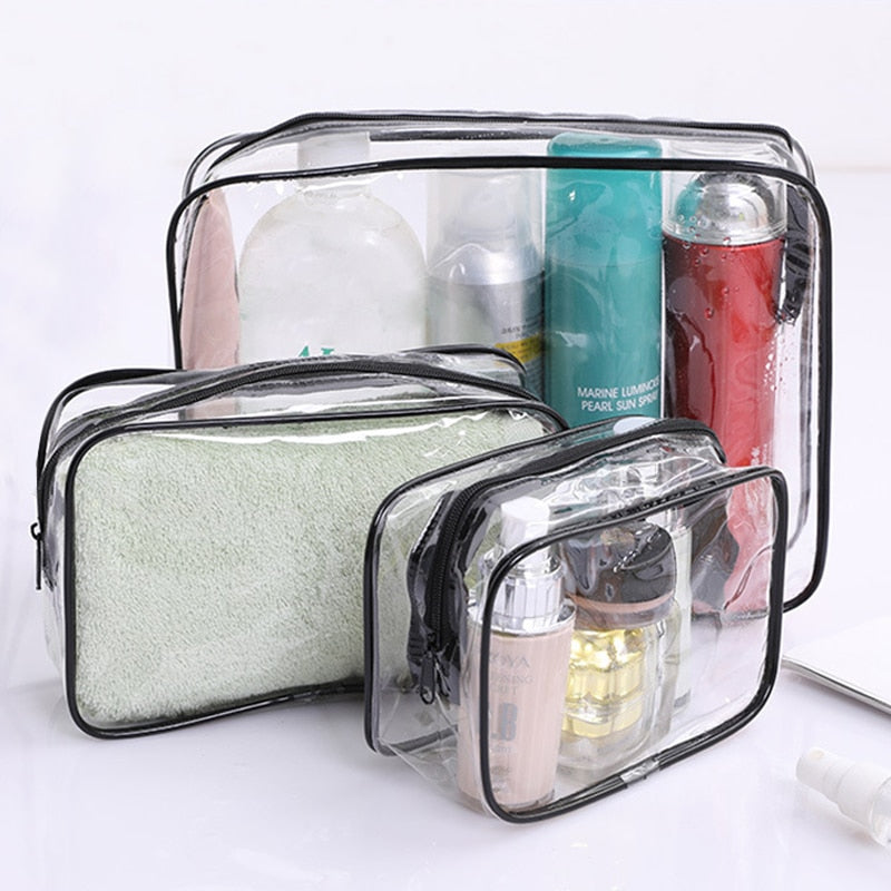 Rantion 3pcs/set Clear Travel Storage Bag PVC Cosmetic Makeup Organizer Transparent Waterproof Toiletry Bags for Women Ladies