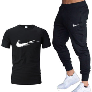 Casual tracksuit summer print suits sportwear men jogging fitness set clothing 2020 Men's sets t shirts + pants two pieces sets