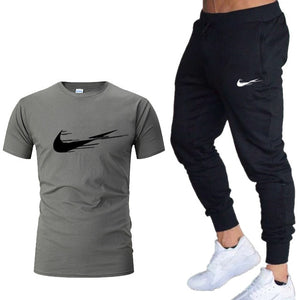 Casual tracksuit summer print suits sportwear men jogging fitness set clothing 2020 Men's sets t shirts + pants two pieces sets