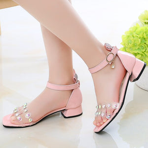 Fashion Princess Rhinestones Children Summer High Heel Sandals Big Kids Shoe 2020 New Little Girl Sandal 3 4 5 6 7 8 9 10 11 12