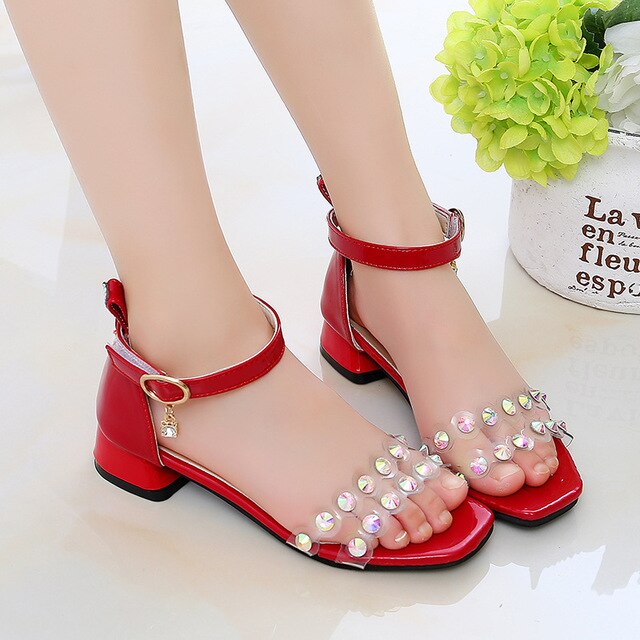 Fashion Princess Rhinestones Children Summer High Heel Sandals Big Kids Shoe 2020 New Little Girl Sandal 3 4 5 6 7 8 9 10 11 12