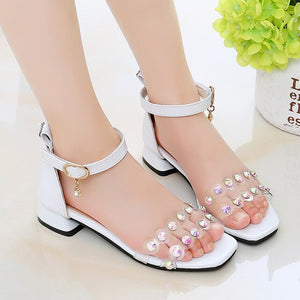 Fashion Princess Rhinestones Children Summer High Heel Sandals Big Kids Shoe 2020 New Little Girl Sandal 3 4 5 6 7 8 9 10 11 12