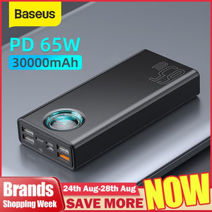 Baseus 33W / 65W Power Bank 30000mAh PD Quick Charging FCP SCP Powerbank Portable External Charger For Smartphone Laptop Tablet