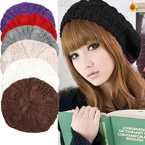 Winter Twisted Girl Beret Knitted Hat Keep Warm Cap Multicolor Fashion For Women 7 Colors   Sale SK88