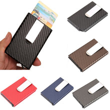 Load image into Gallery viewer, Business Aluminum Wallet Automatic Slide Card Case Carbon Fiber PU Leather Metal ID Credit Card Holder Clip
